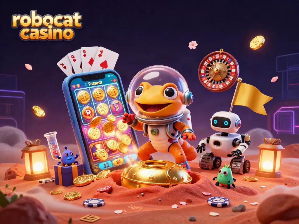 Experience thrilling adventures at robocat casino with a Martian gecko discovering a buried golden casino.