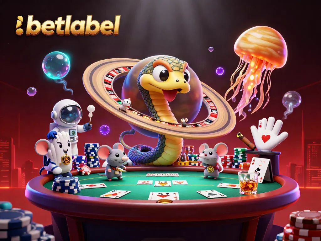 Engage with betlabel on a vibrant cosmic casino featuring animated betting mice and roulette wheels.